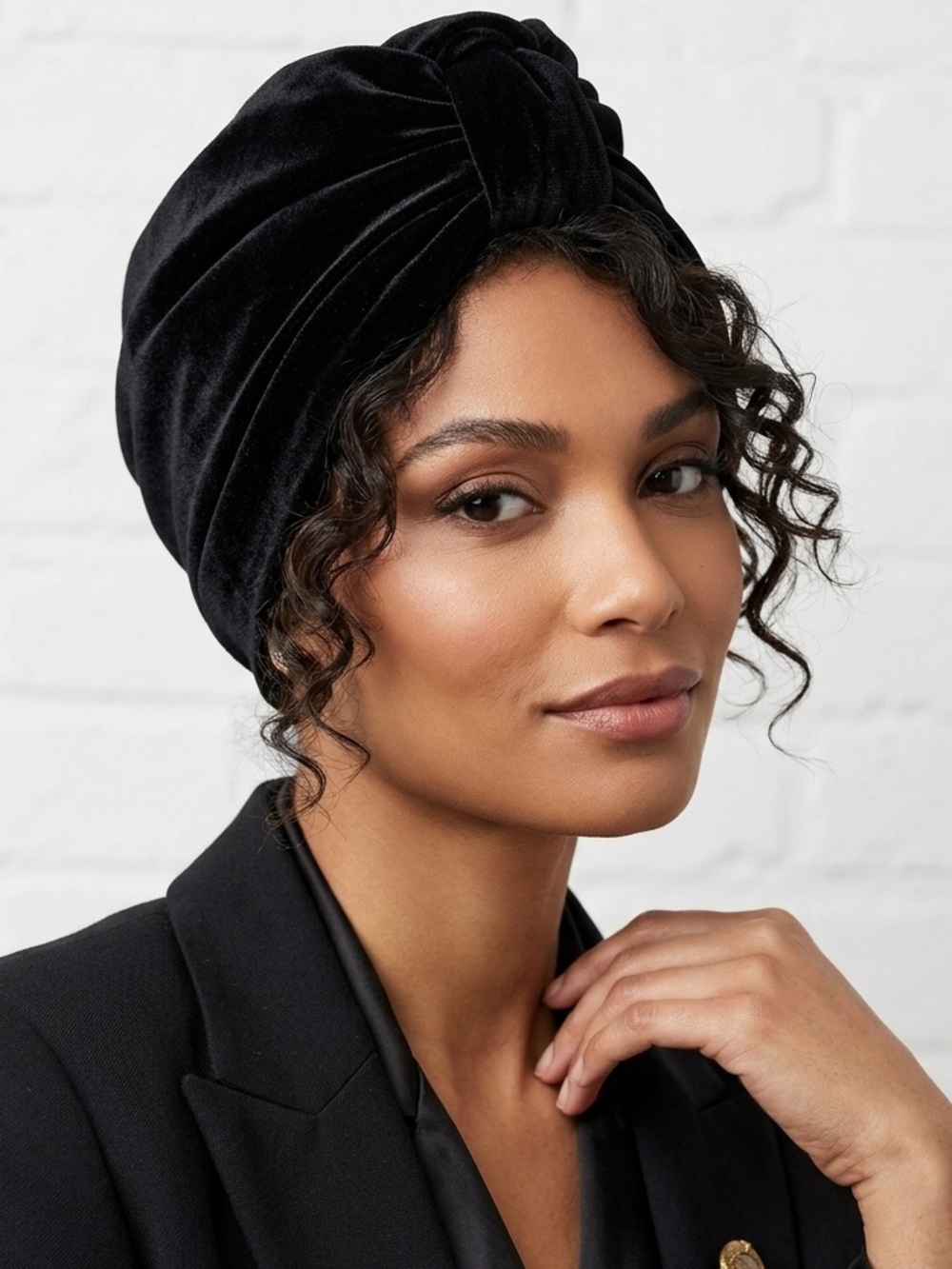 Wendy Williams Collection Black Velvet Turban Hat Bow Knot One Size